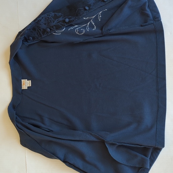 Vintage Artisans Cardinal Embellished Button Up Top SMALL Blue Red Pockets Birds - Picture 5 of 14